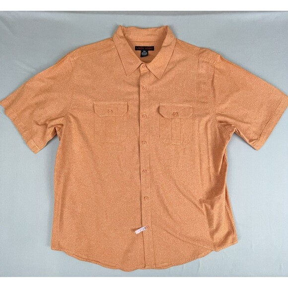 Linea Uomo Linen Short Sleeve Button Down Shirt Men’s 2XL Orange Relax Safari - Picture 1 of 16
